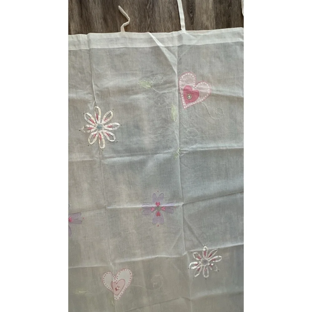 Pottery Barn Kids Sheer Curtain Panel Applique Flowers Pink 44x84 Tab Top Cotton